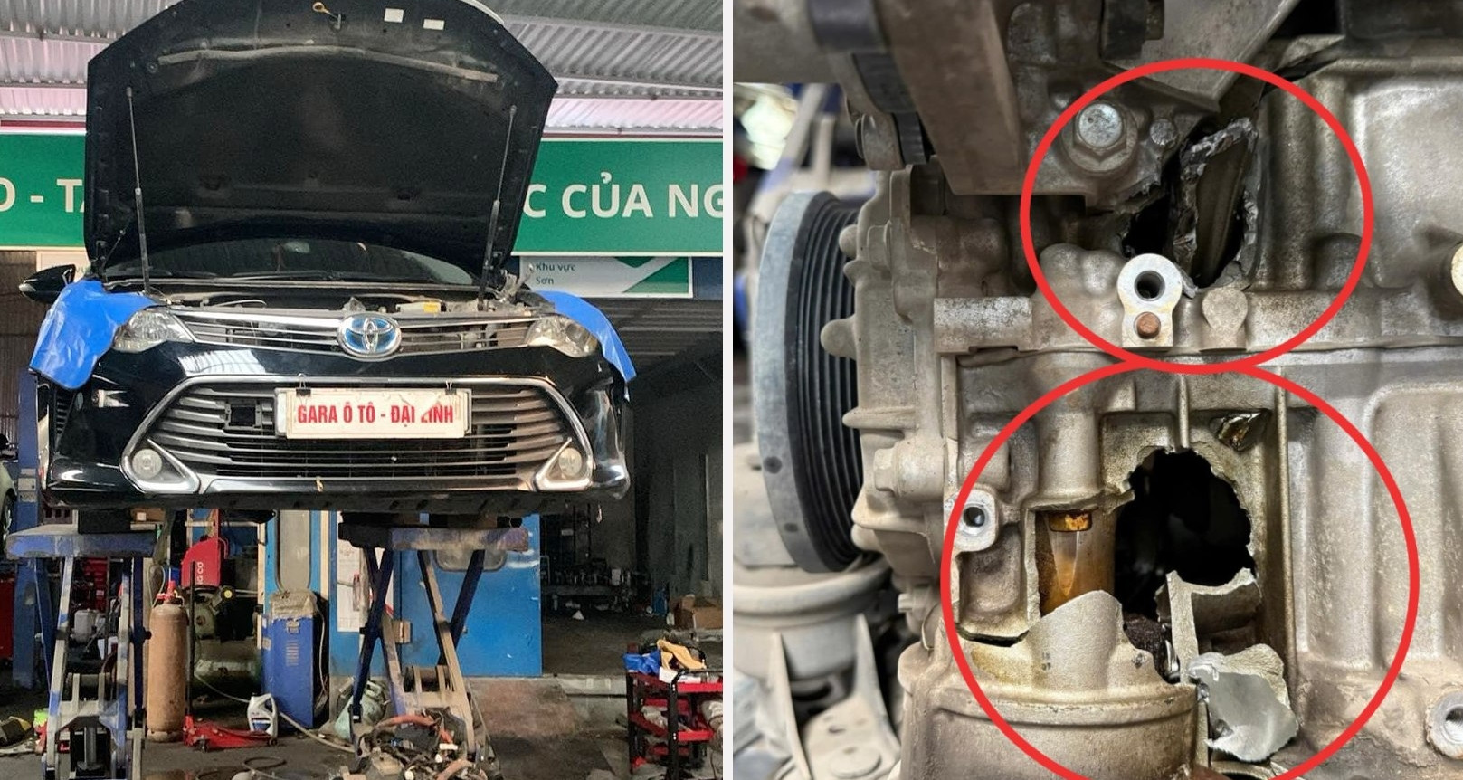 Xe Toyota Camry bị thuỷ kích vỡ tan máy, gara báo giá 200 triệu vẫn chưa 'xuôi'