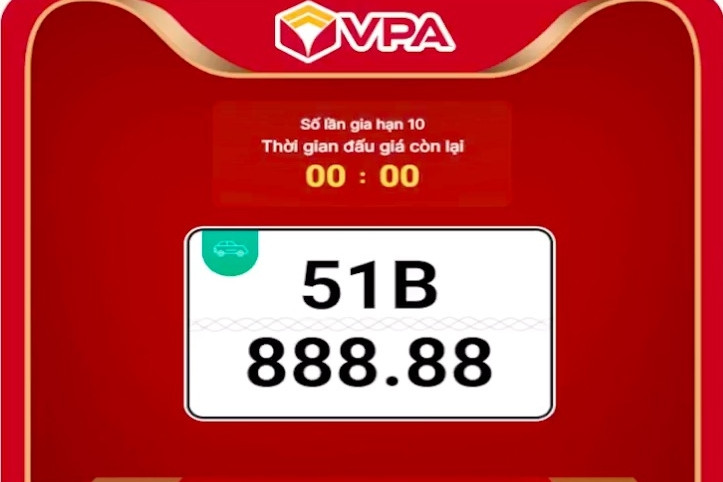 Biển số ngũ quý 8 siêu VIP của TPHCM 51B-888.88 vừa được chốt giá rẻ bất ngờ