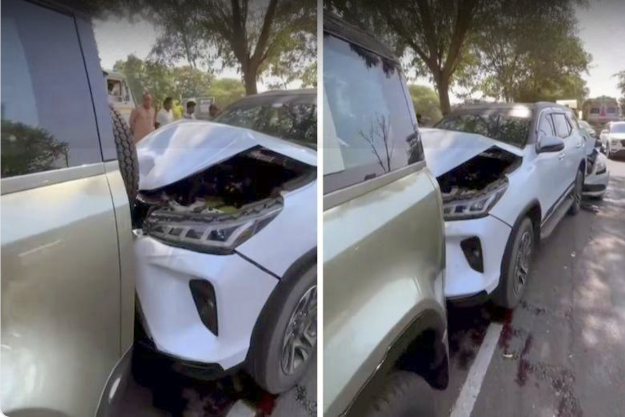 Vỡ móp mui xe khi tông đuôi Land Rover Defender, Toyota Fortuner bị 'soi' độ bền