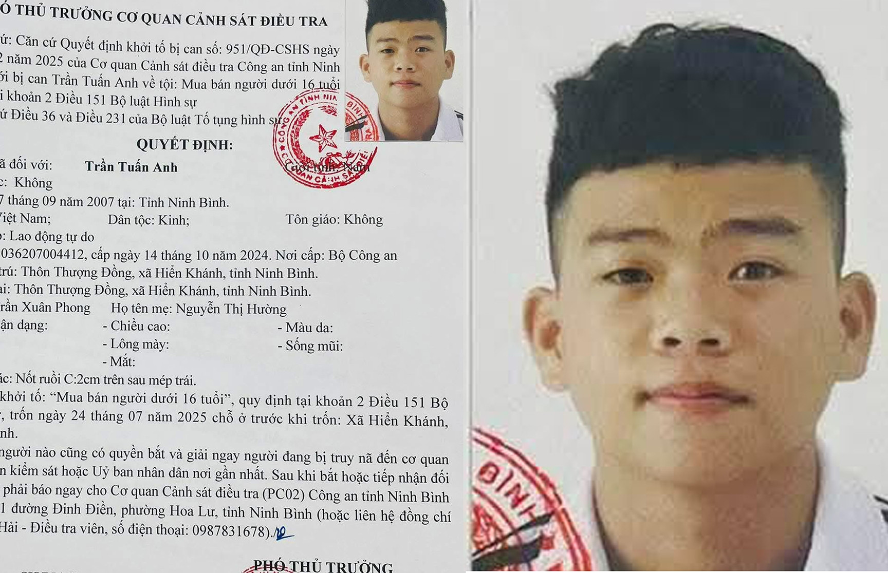 Công an Ninh Bình công bố đặc điểm nhận dạng đối tượng truy nã đặc biệt 18 tuổi