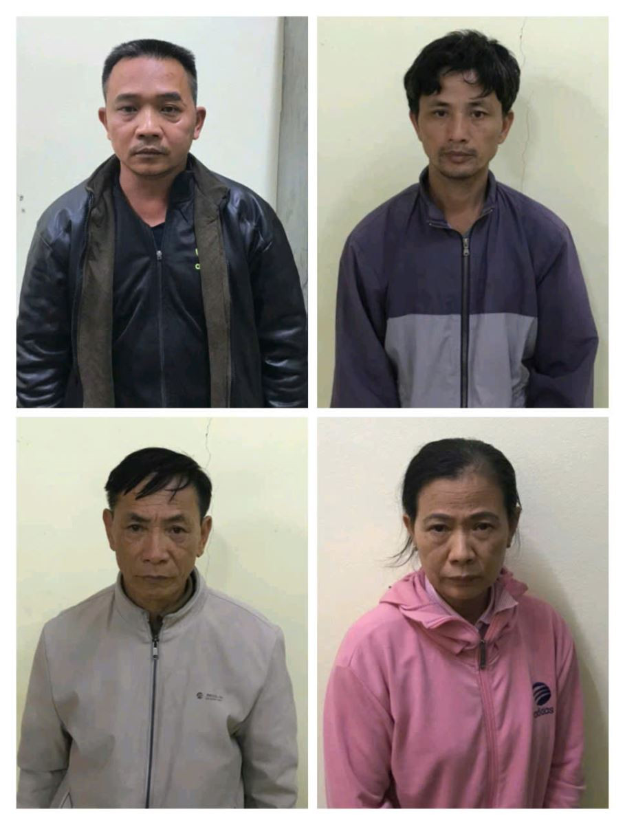 Đối tượng Đoàn Văn Hùng, Tạ Văn Teng, Tạ Thành Châm, Tạ Thị Nga (từ trên xuống dưới, từ trái qua phải).jpg