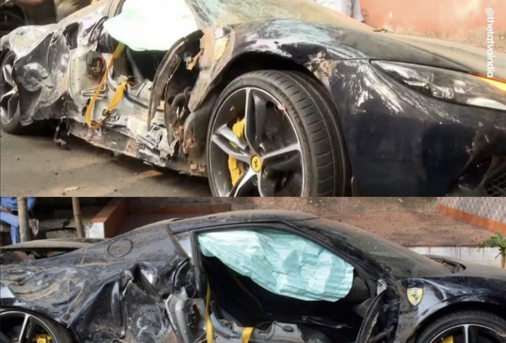 Siêu xe Ferrari 296 GTB chạy quá tốc độ mất lái đâm cột đèn, vỡ nát thân xe