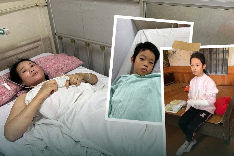 Chồng mất vì ung thư, vợ cùng 2 con gặp nạn cần giúp đỡ