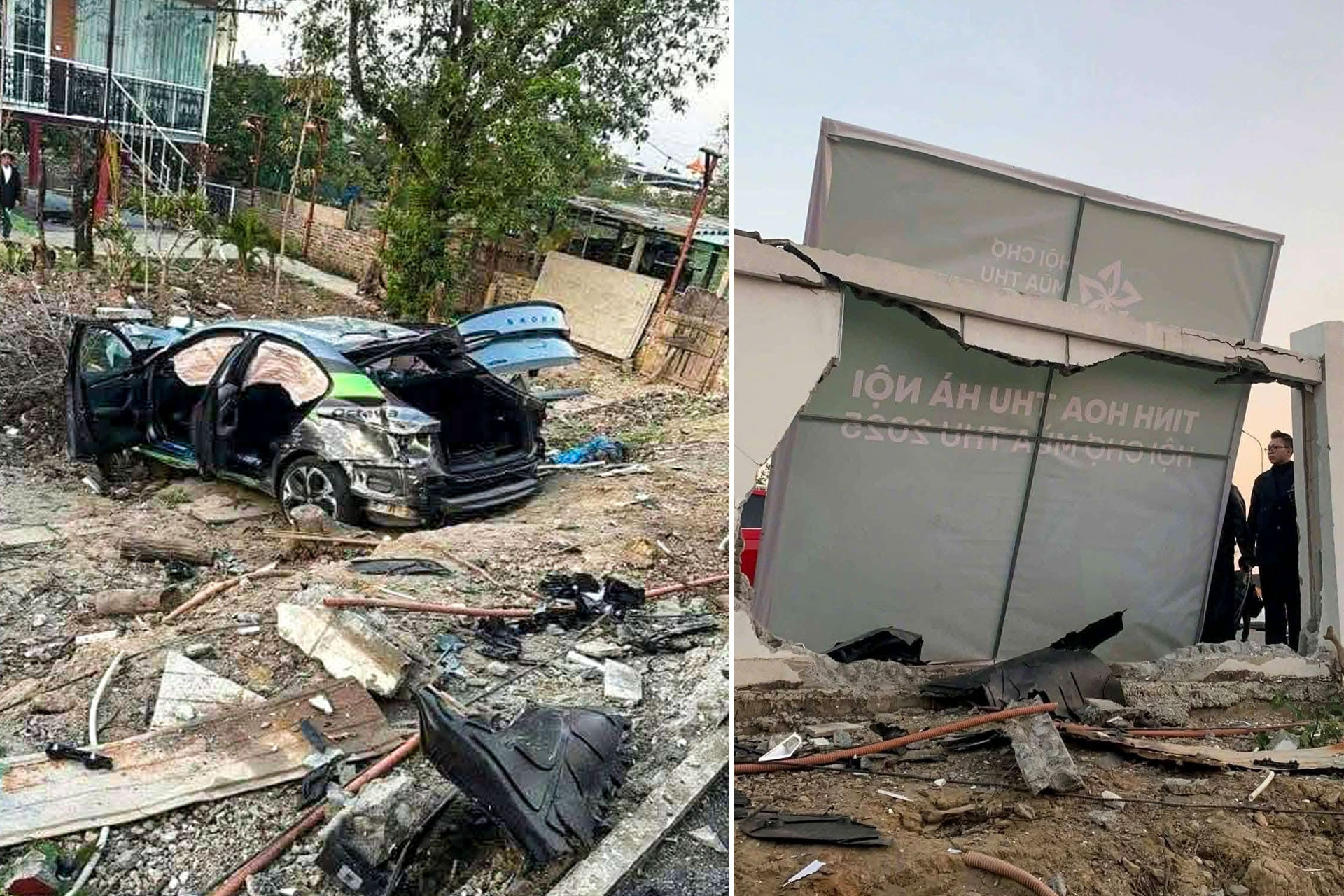 Khách lái thử xe Skoda Octavia mất kiểm soát đâm thủng tường, hư hỏng nặng