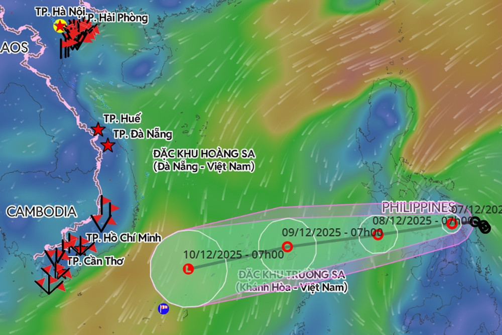 Áp thấp nhiệt đới vẫn giật cấp 8, di chuyển vào Biển Đông ngày mai 8/12