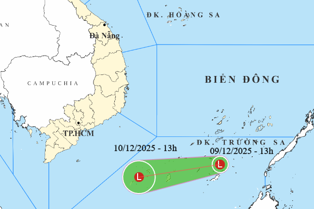 Một vùng áp thấp xuất hiện trên khu vực phía Nam Biển Đông