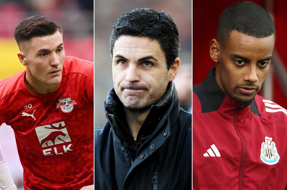Benjamin Sesko Mikel Arteta and Alexander Isak.jpg