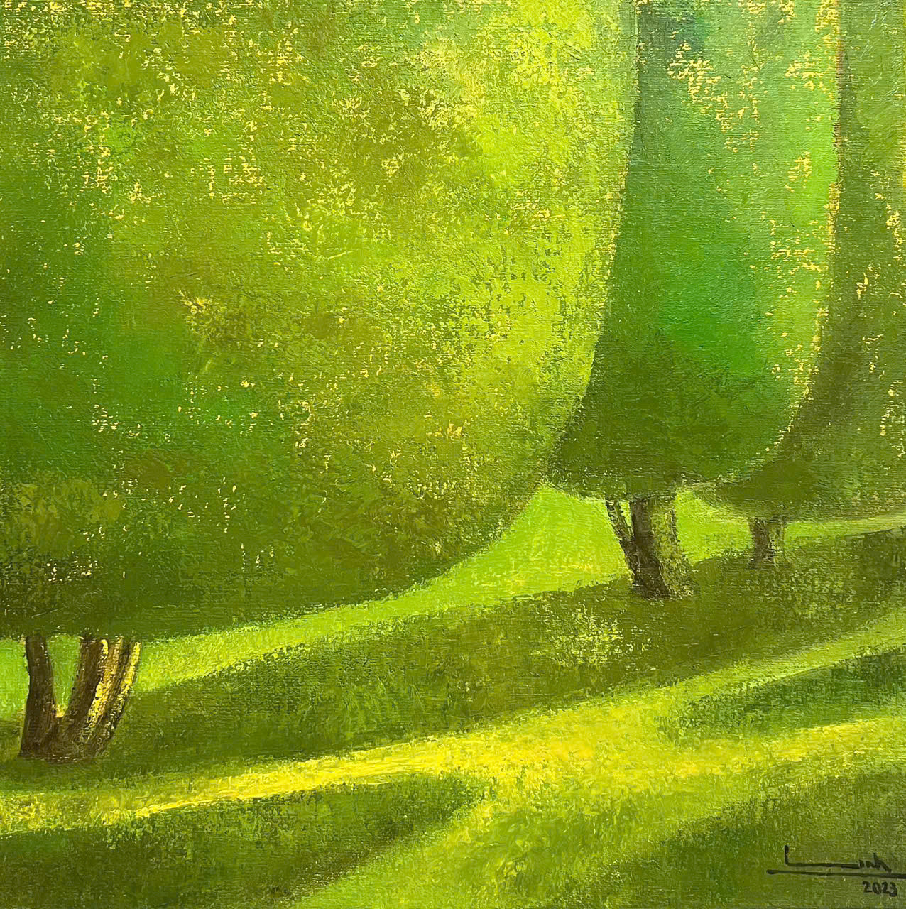 Ở trong vườn, chất liệu dầu trên canvas, kích thước 80x80.jpg