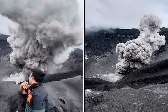 Tạo dáng ngay sát miệng núi lửa phun trào, du khách khiến người xem &apos;thót tim&apos;