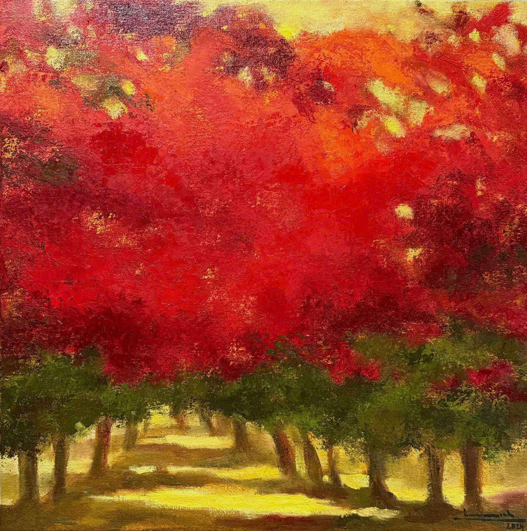 Tác phẩm 'Mùa phượng vỹ', chất liệu sơn dầu trên toan, chất liệu 80x80cm.jpg