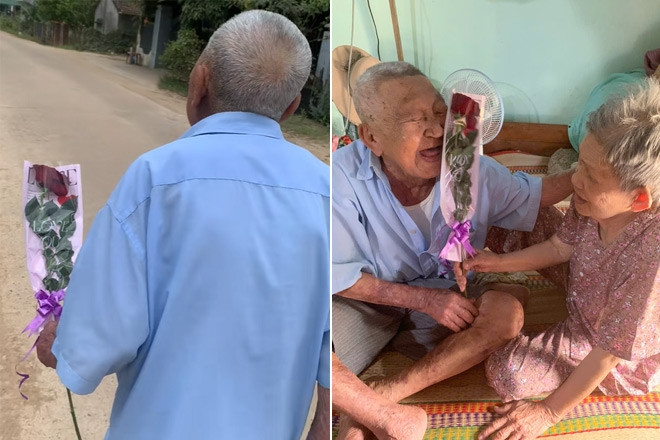 Cụ ông 92 tuổi lom khom đem hoa tặng vợ ngày 8/3 thu hút triệu lượt xem