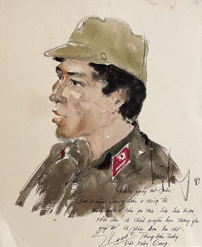 Chân dung Trung đoàn trưởng Đào Xuân Quang. Màu nước, than chì. 1989.jpg