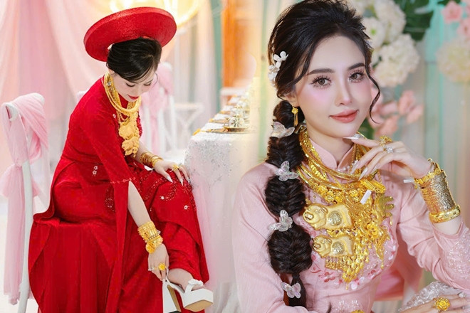 Cô dâu An Giang được tặng hơn 20 cây vàng, đeo trĩu cổ trong đám cưới gây sốt