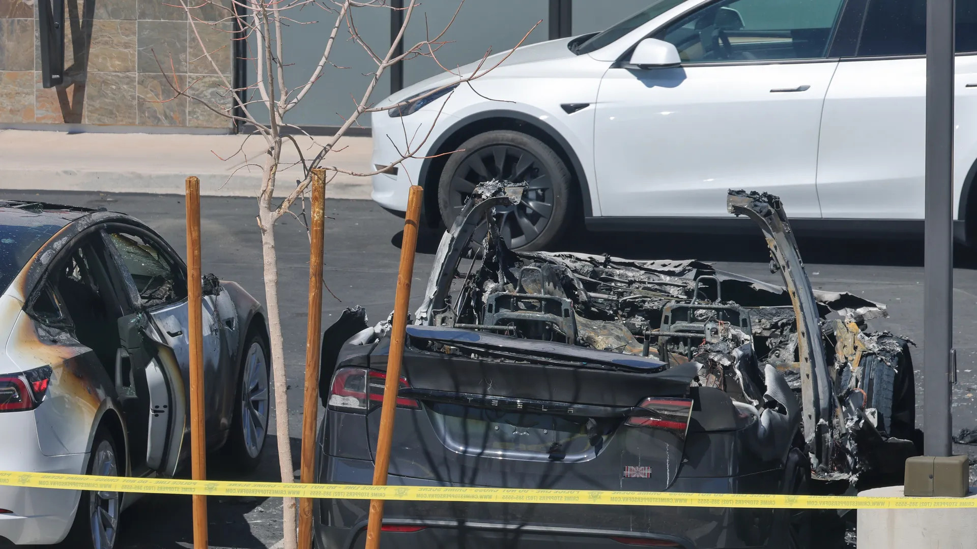 Xe tesla trở thành đối tượng bị phá hoại.webp