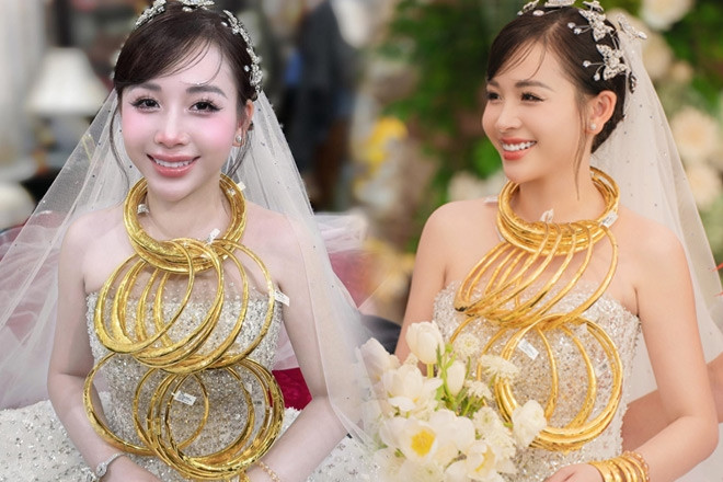 Cô dâu Thanh Hóa đeo vàng lồng vàng trong ngày cưới gây 'bão mạng'