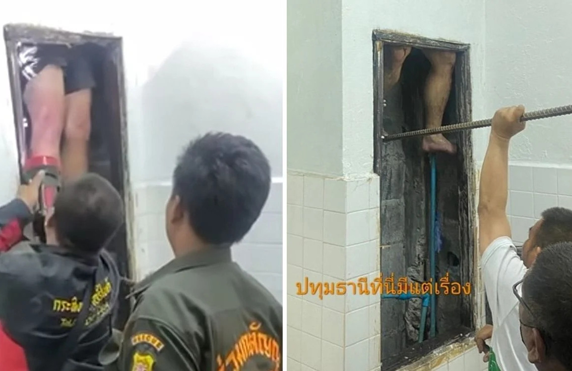 Tên trộm chạy trốn khỏi cảnh sát, bị kẹt cứng ở nơi không ngờ