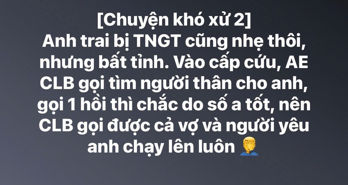 Xác minh thông tin "anh trai tốt số" bị tai nạn, cả vợ và người yêu chạy đến