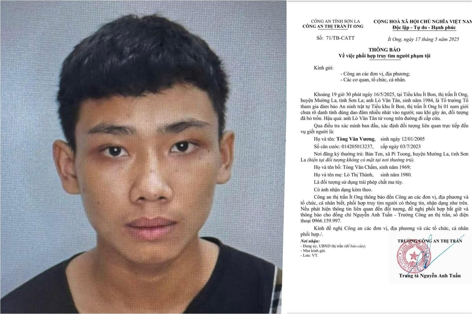 Đặc điểm nhận dạng nghi phạm sát hại Tổ trưởng an ninh trật tự cơ sở