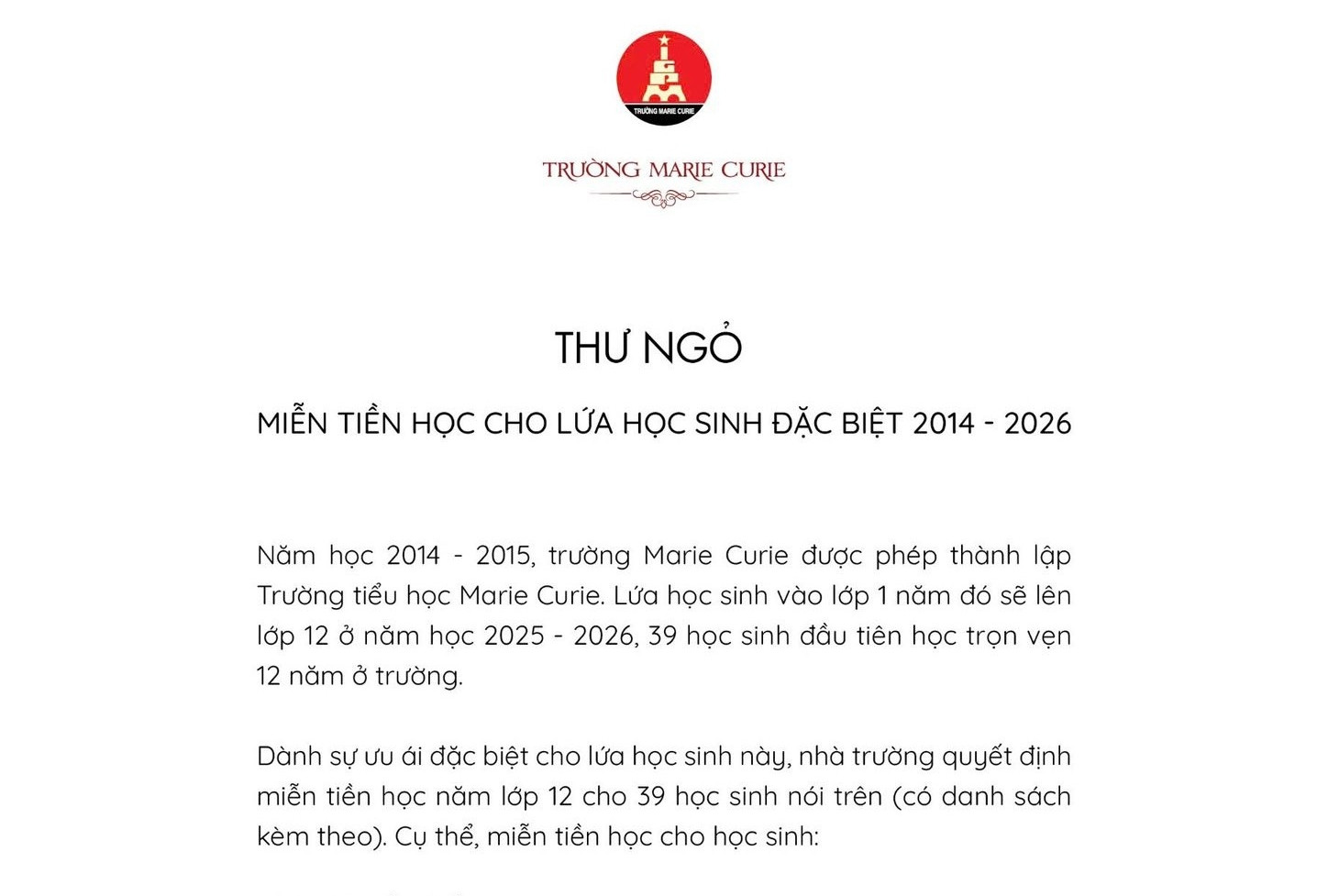 39 học sinh bất ngờ được miễn học phí với tổng gần 1,8 tỷ đồng