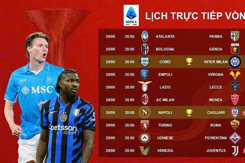 Lịch thi đấu vòng 38 Serie A 2024/25: Ngày phán quyết