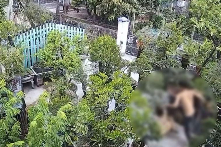 Xác minh clip chồng đánh vợ gục trong sân vườn mặc hàng xóm can ngăn