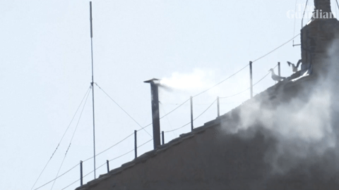 Cheers as white smoke emerges signalling election of new Roman Catholic pope.mp4
