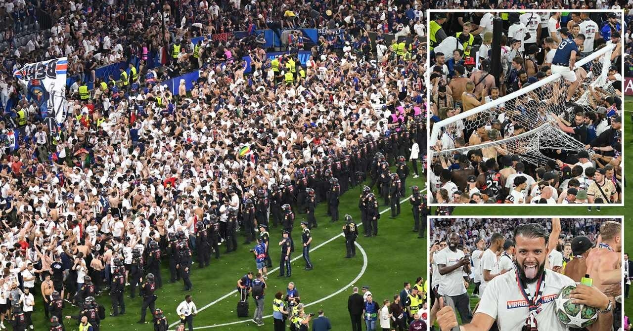 Cảnh tượng chưa từng có khi CĐV PSG tràn xuống sân ăn mừng