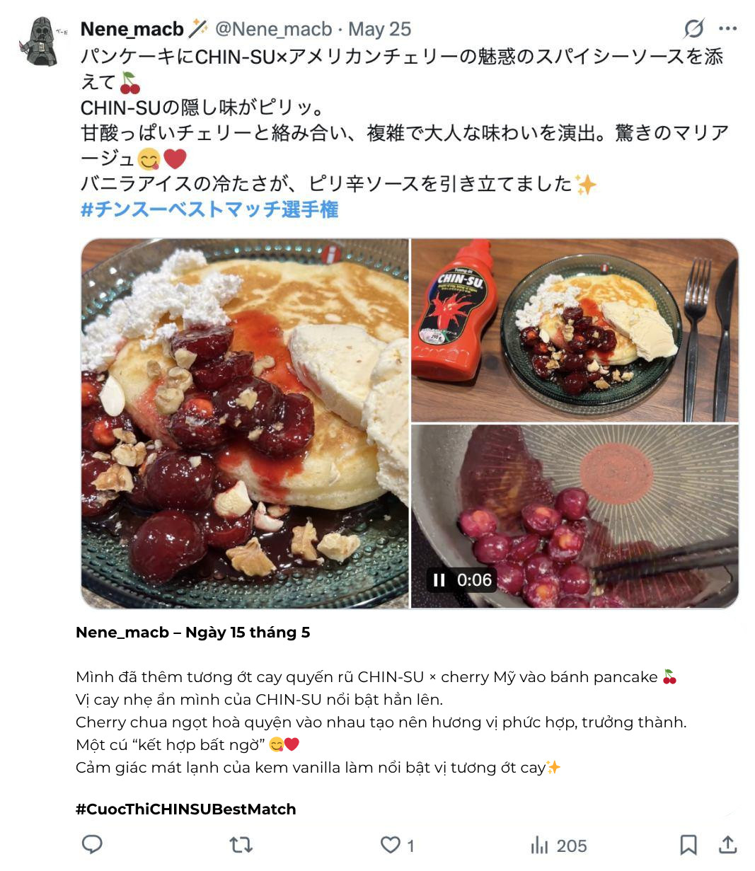 Ảnh 2. Không chỉ ăn kèm món mặn, Chinsu còn được thử kết hợp với món bánh pancake và được đánh giá có “vị cay quyến rũ” (1).jpg