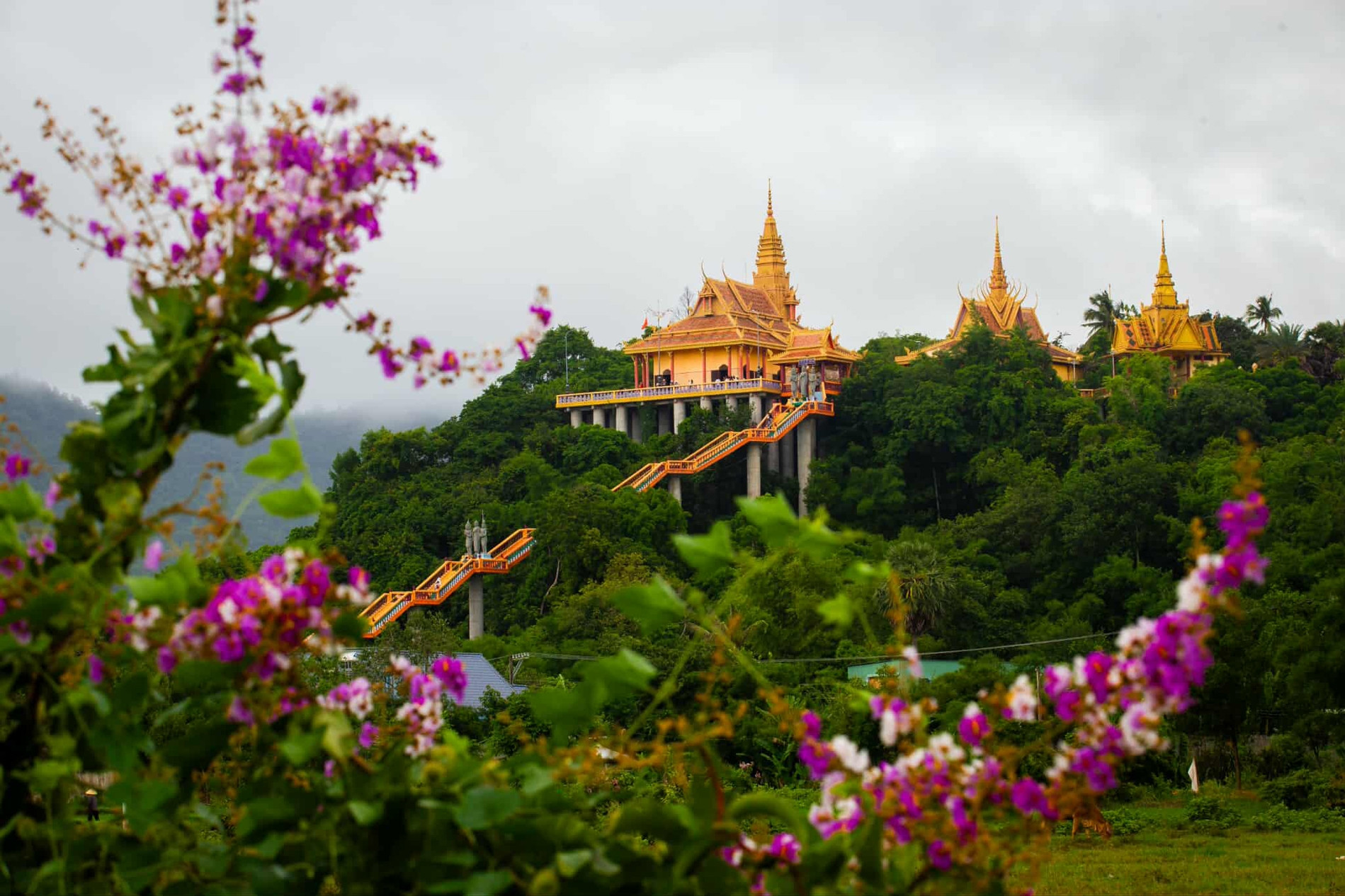 Ngôi chùa ở An Giang như 'lơ lửng trên cao', khách leo 240 bậc đến chiêm bái