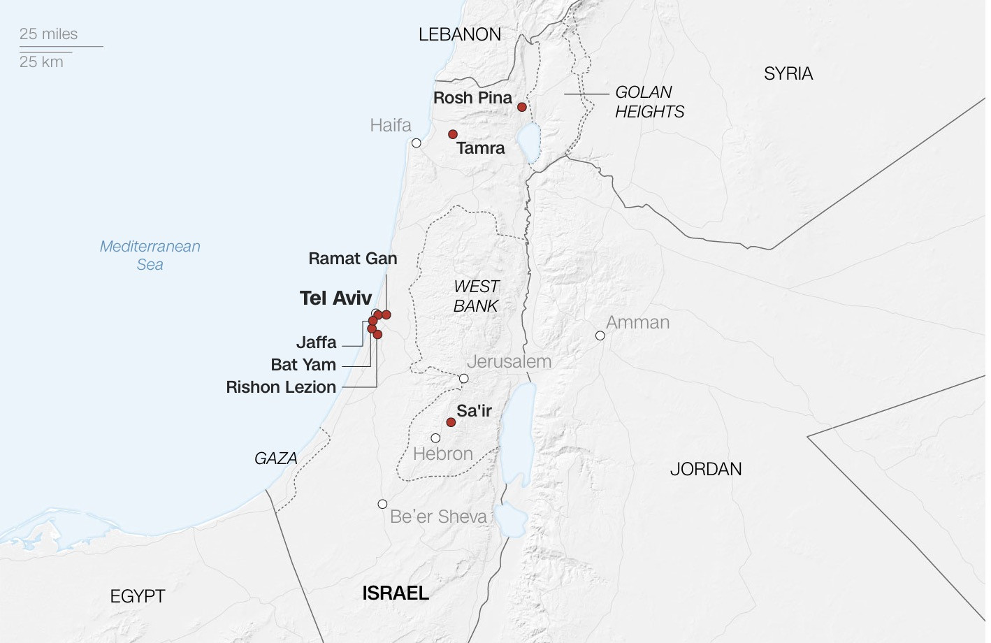 Bản đồ các địa điểm Israel bị Iran không kích. Ảnh: CNN