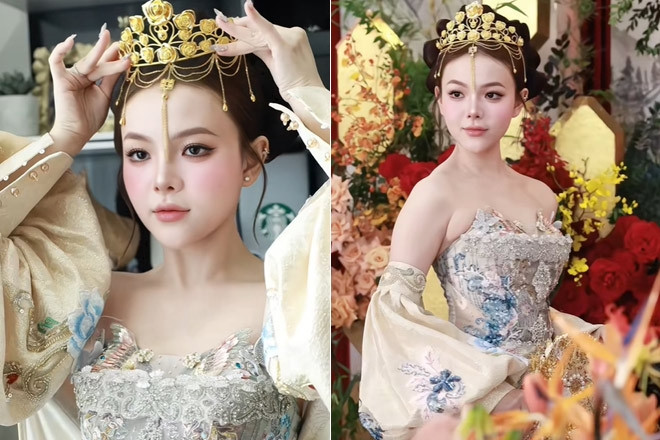 Cô dâu ở TPHCM xinh như búp bê, đầu đội vương miện làm từ 10 cây vàng
