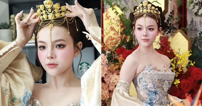 Cô dâu ở TPHCM xinh như búp bê, đầu đội vương miện làm từ 10 cây vàng