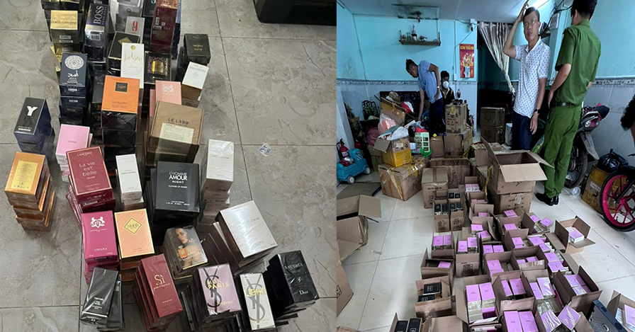 Công an công bố hình ảnh khám xét kho hàng, thu 10.000 chai nước hoa Chanel, Dior giả