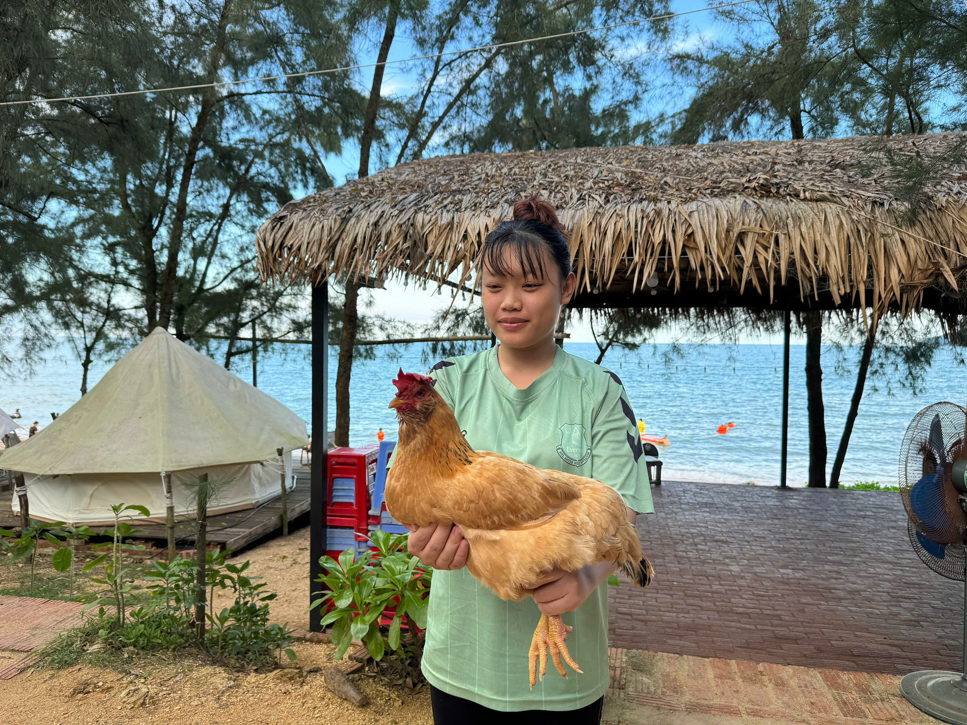 gà râu cái chiên