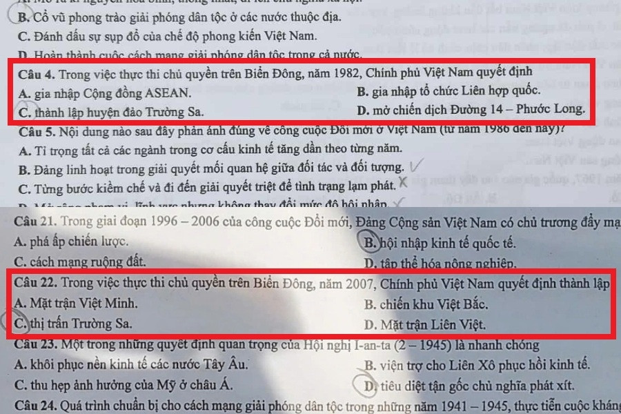 Lần đầu tiên chủ quyền biển đảo có trong đề thi tốt nghiệp THPT môn Sử