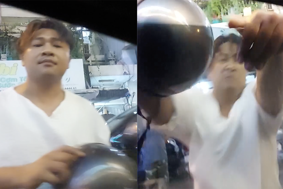 Người đàn ông chở 2 trẻ em, chặn đầu xe taxi đập phá