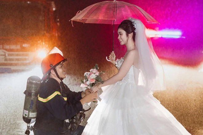 Lấy anh lính cứu hỏa, cô gái Hà Tĩnh có bộ ảnh cưới đẹp như phim
