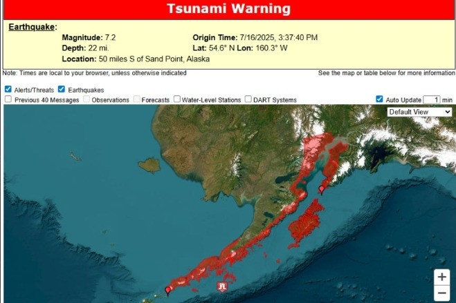 Mỹ ra cảnh báo sóng thần sau trận động đất 7,2 độ ở Alaska