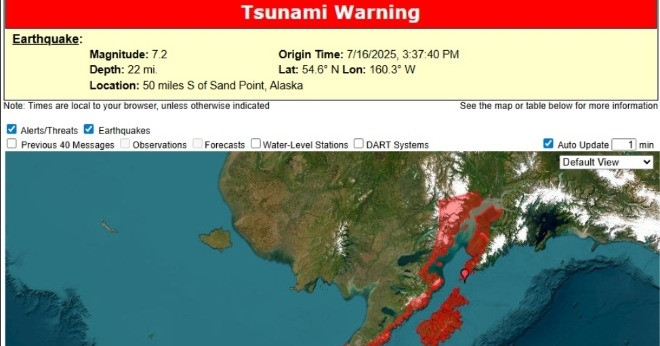 Mỹ ra cảnh báo sóng thần sau trận động đất 7,2 độ ở Alaska