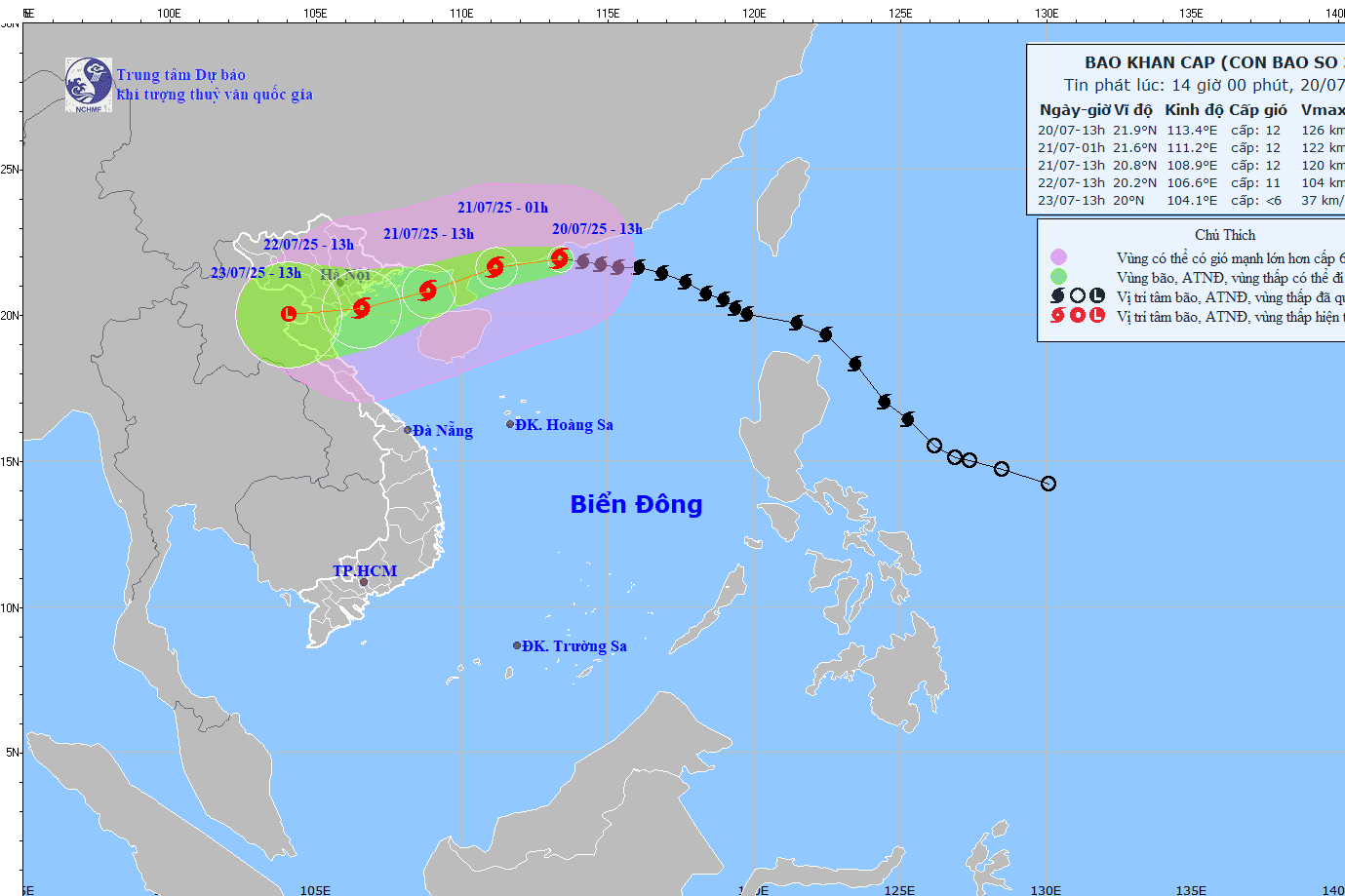 Bản tin chiều 20/7:Tin mới về bão số 3 Wipha: Giật cấp 15, cách Quảng Ninh 630km