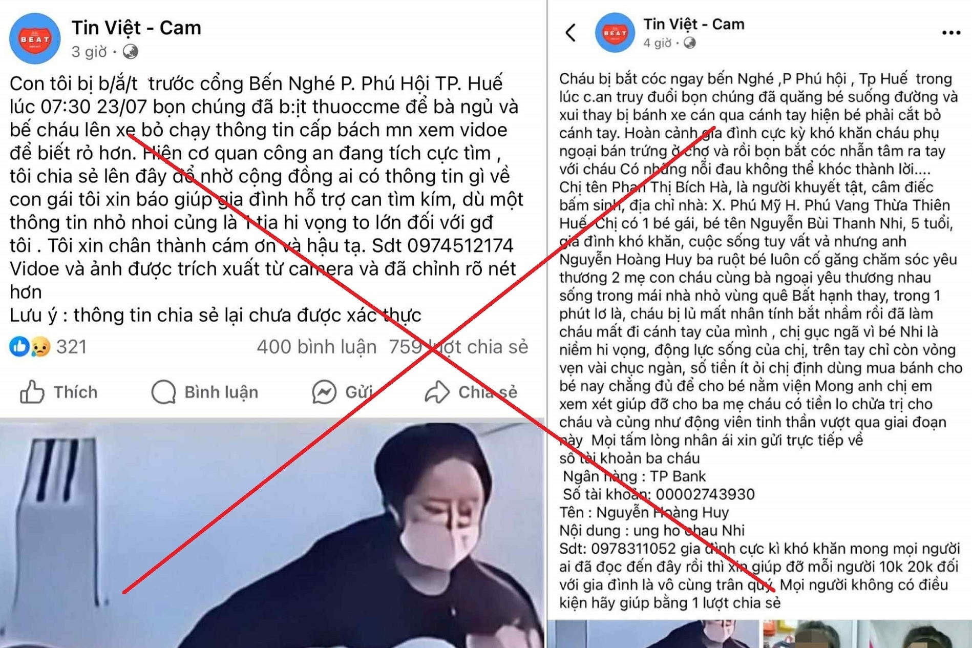 Công an TP Huế bác tin lan truyền bắt cóc trẻ em rồi ném xuống đường