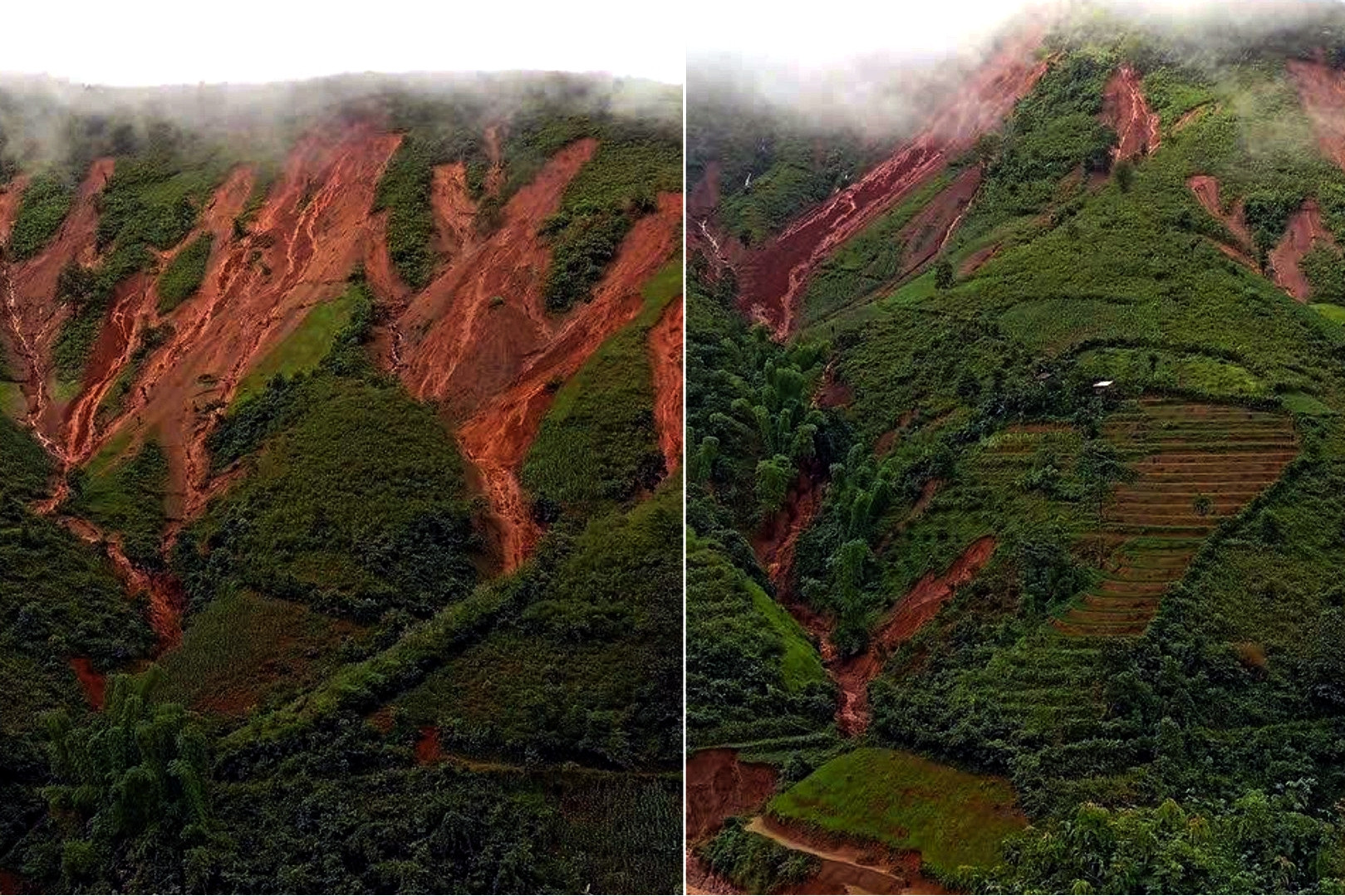 Cảnh tượng đáng sợ xuất hiện trên những quả đồi sau mưa lũ