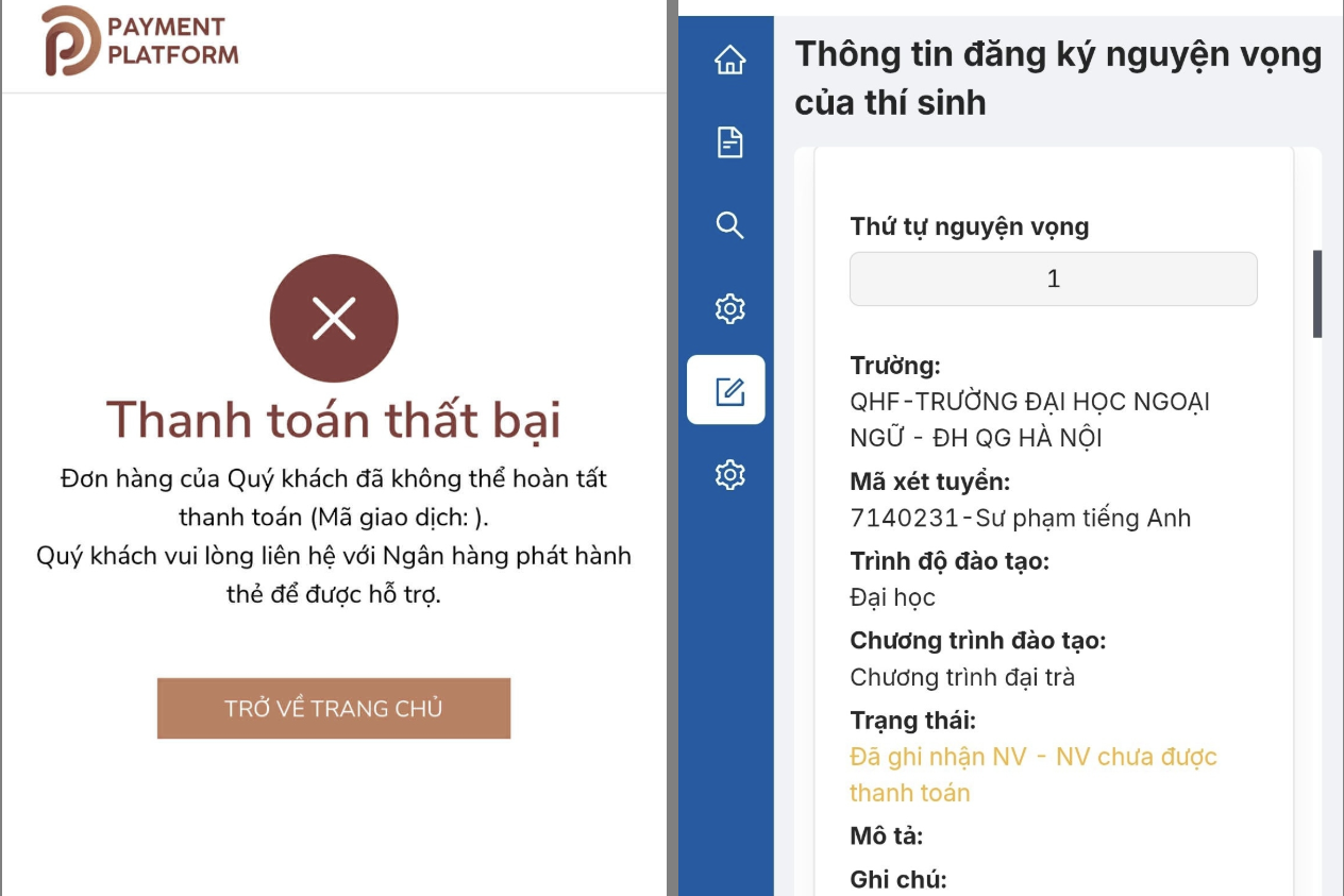 Nhiều thí sinh gặp sự cố khi nộp lệ phí xét tuyển đại học