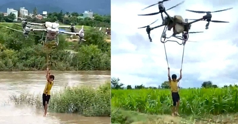 Nghẹt thở pha dùng flycam hạng nặng giải cứu 2 ...