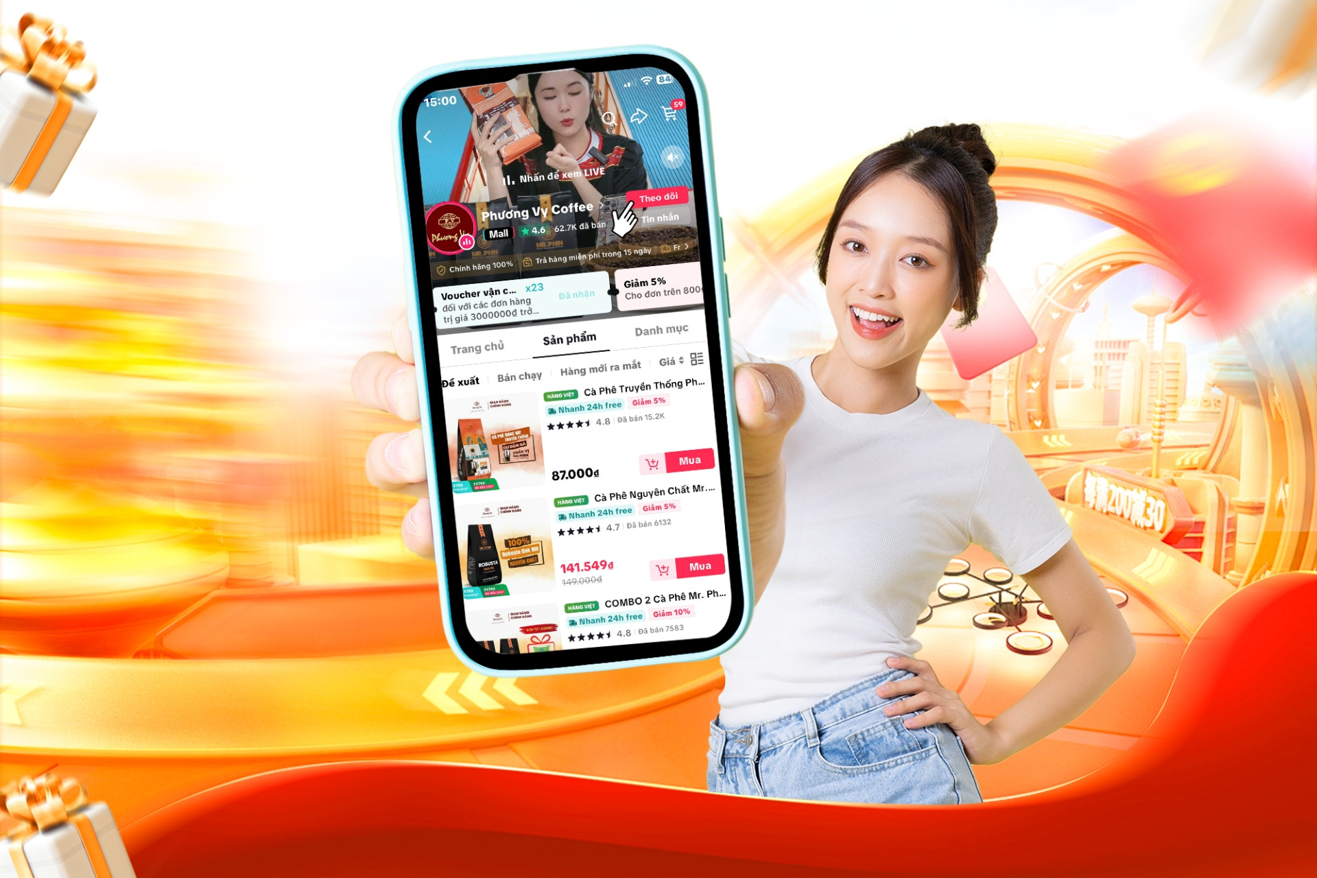 Phương Vy Coffee ứng dụng livestream bán hàng trên TikTok Shop