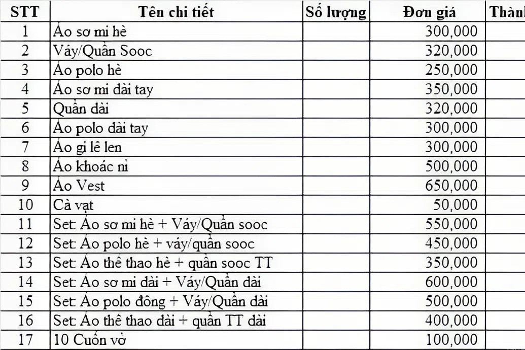 'Sốc' với danh sách đồng phục học sinh hàng chục món đồ hơn 3 triệu đồng