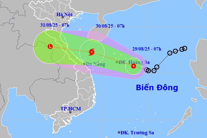Áp thấp nhiệt đới có thể thành bão số 6, vào vùng biển Nghệ An - Huế ngày 30/8