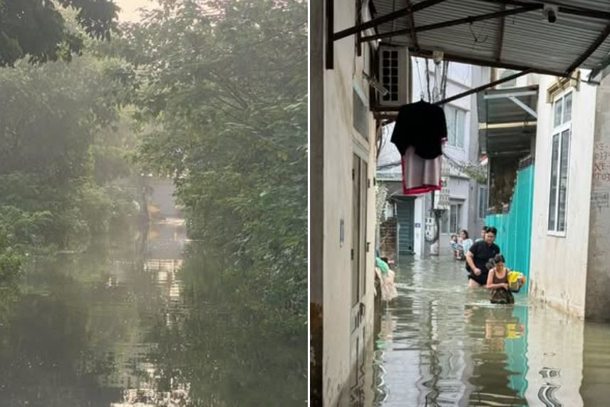 Cảnh ngao ngán tại khu nhà giá trăm triệu/m2 ở Hà Nội, mưa tạnh 3 ngày nước vẫn ngập nửa người