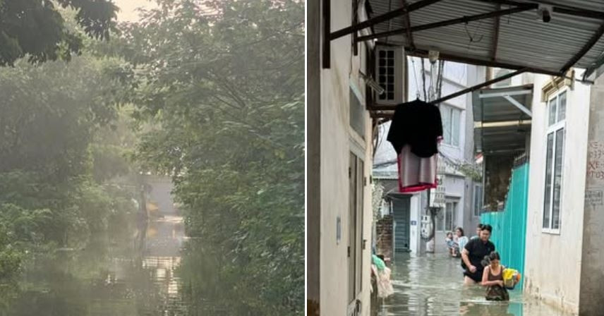 Cảnh ngao ngán tại khu nhà giá trăm triệu/m2 ở Hà Nội, mưa tạnh 3 ngày nước vẫn ngập nửa người