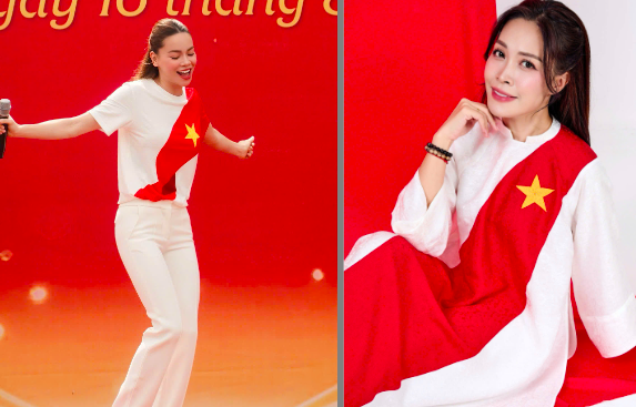Hồ Ngọc Hà, BTV Hoàng Trang diện trang phục yêu nước